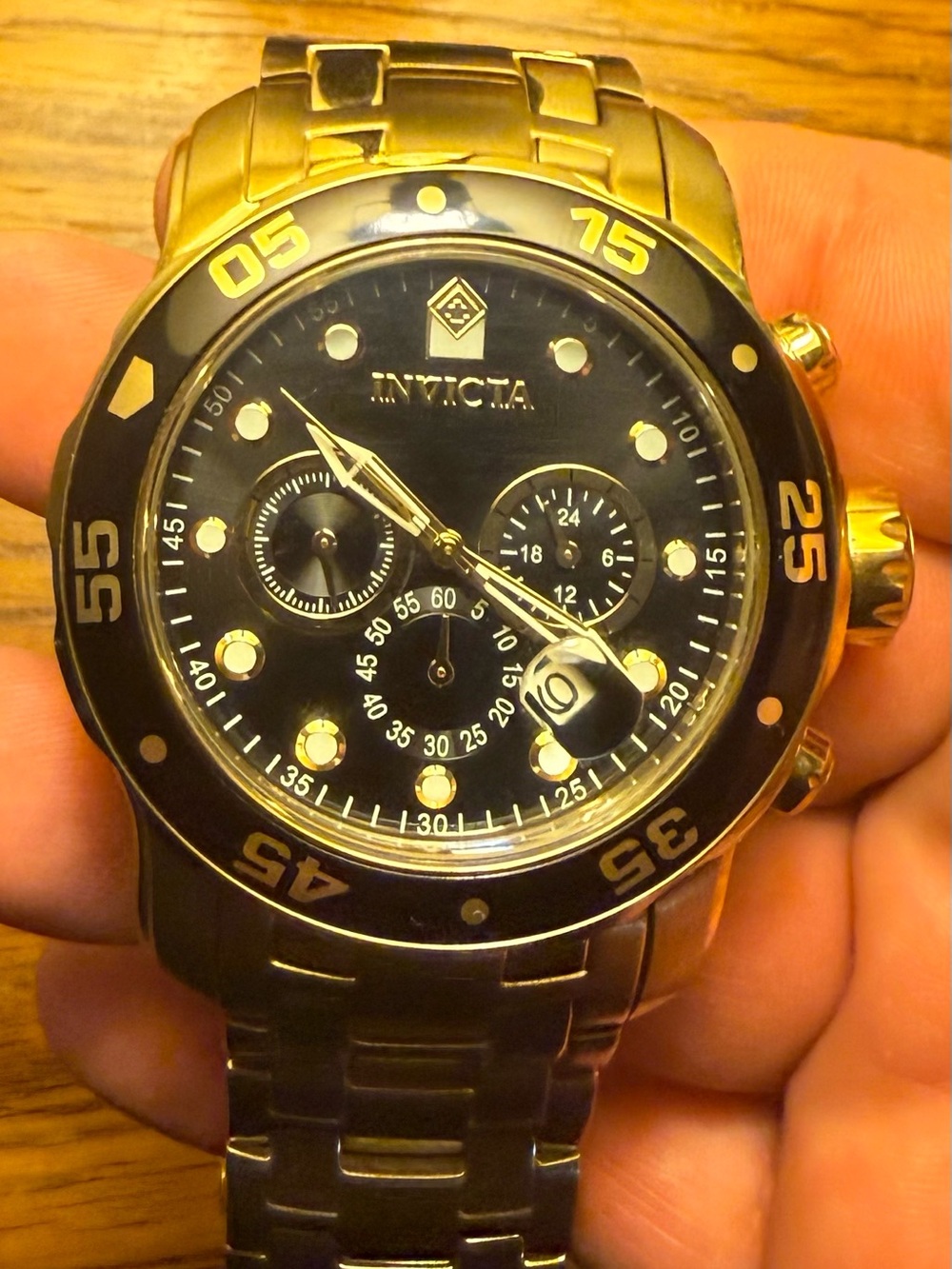 Invicta Gold and Black Chronograph Dive Watch